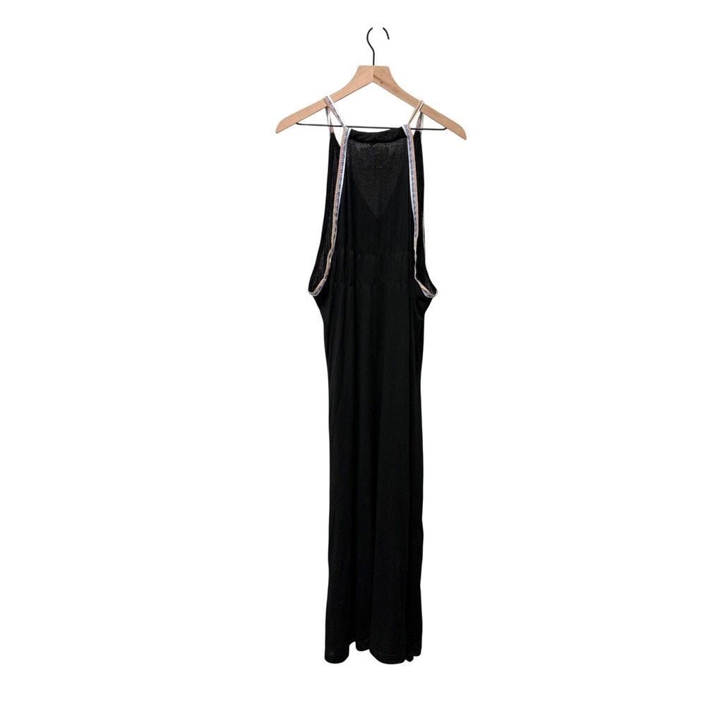Pitusa Inca Maxi Sun Dress Black V-Neck Racerback Embroidered Trim Standard Size - Picture 7 of 8